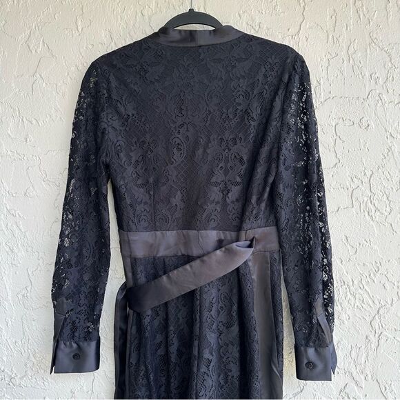 DIANE VON FURSTENBERG DVF Jumpsuit 4 Black Lace Long Sheer Sleeve Wrap Belted - Picture 8 of 10